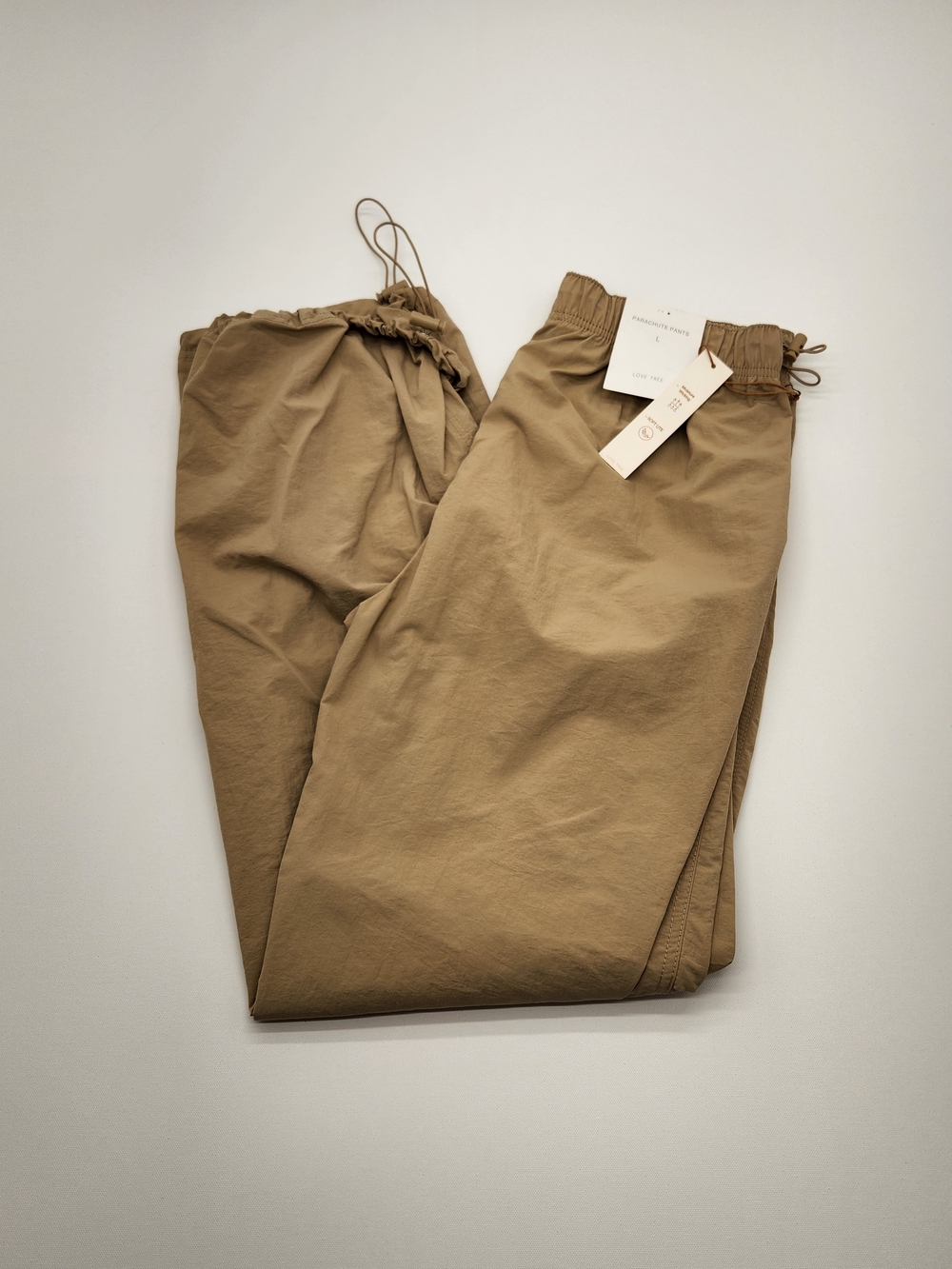 Love Tree Parachute Pants Womens Large Tan Nylon Cargo Jogger NWT